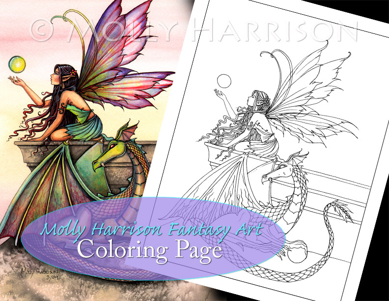 fairies with dragons and unicorns coloring pages  the fairy