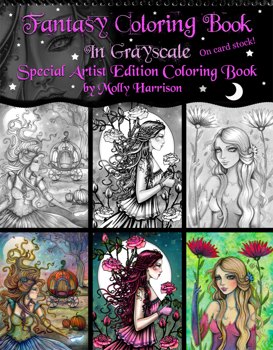Download Fantasy Coloring Book In Grayscale Special Artist Edition Coloring Book On Cardstock Spiral Bound At The Top By Molly Harrison