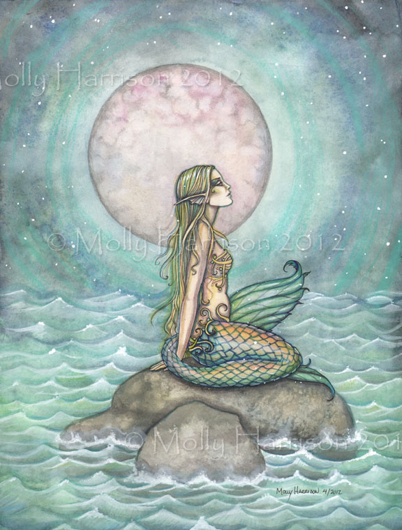 Galeriedruck for Sale mit Sirene Meerjungfrau Fantasy Zeichnung von Molly  Harrison